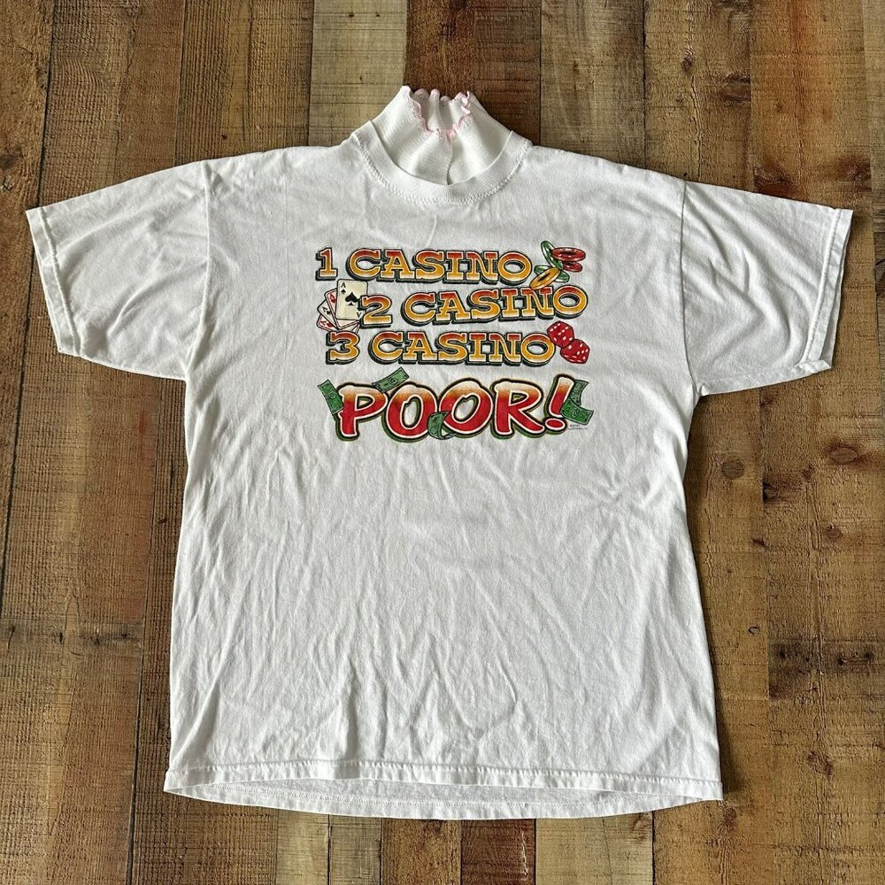 Jerzees Vintage 90's Gambling Humor Short Sleeve Tee with Knit Collar Womens XL